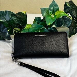 Michael Kors Black Leather Wristlet